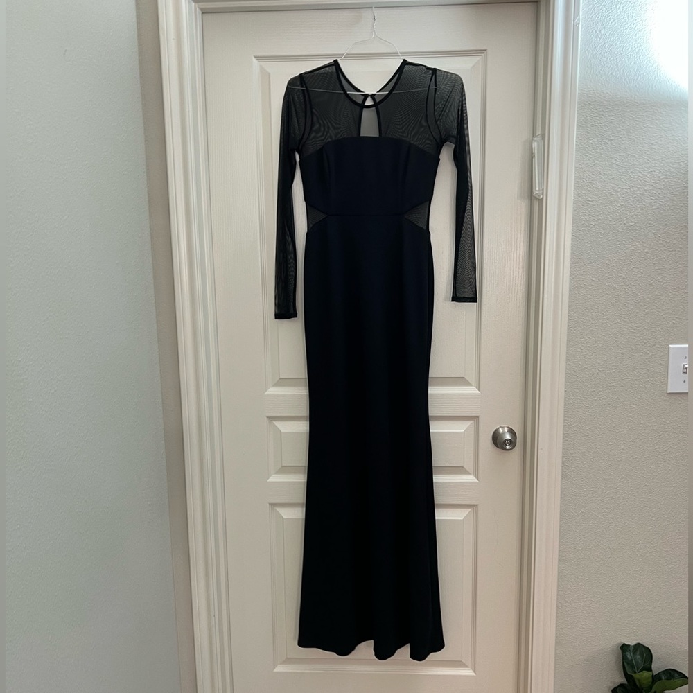 BCBGeneration Sheer Floor-length fitted dress w waist sheer cutouts - Ribbed